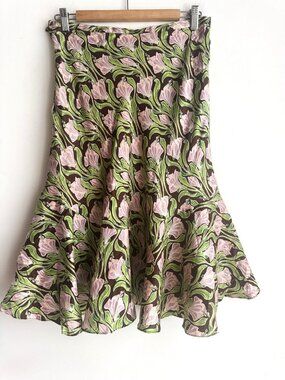 Peter Som Floral Silk Midi Skirt S